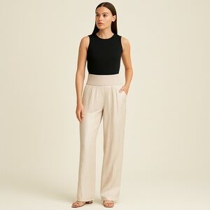 🥈 243. Donna Karan New York Crinkled Wide-Leg Pants | Light Beige | Size 4